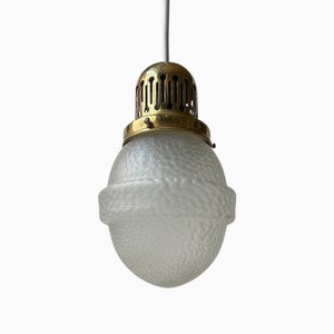 Scandinavian Art Deco Pendant Lamp in Brass and Lizard Glass, 1930s