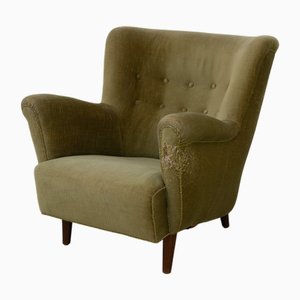 Danish Art Deco Velvet Lounge Chair, 1940s.