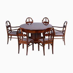 Art Deco Dining Set in Caucasian Walnut, 1920s, Set of 7