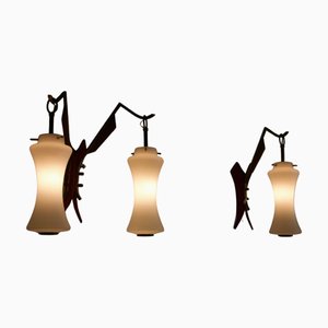 Lampade da parete in ottone e vetro opalino di Stilnovo, anni '60, set di 2