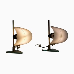 Brass and Opaline Sailboat Table Lamps, 1950s, Set of 2