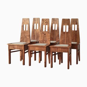 Sedie da pranzo Art Nouveau in legno di betulla e lino bianco, fine XIX secolo, set di 6