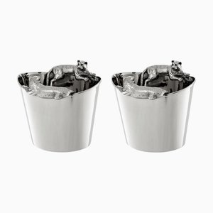 Silver-Plated Ice Buckets Decorated with Puma Figures, Set of 2