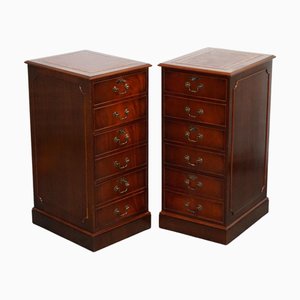 Filling Cabinets in Burgundy Leather and Gold Embossed Top, Set of 2