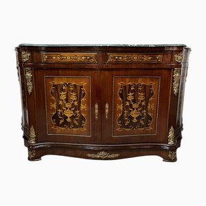 French Large Marquetry Inlay & Marble Top Buffet