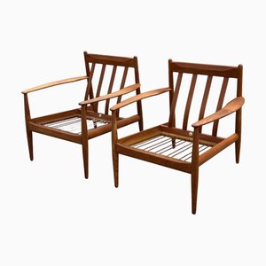 Mid-Century Modern Teak Lounge Chairs attributed to Grete Jalk for France & Søn / France & Daverkosen, Denmark, 1960s, Set of 2