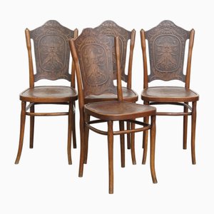 Sedie antiche in legno curvato con intagli di Jacob & Josef Kohn per Thonet, set di 4