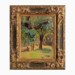 Marthe Orant, French Park Scene, Oil on Paper, Early 20th Century