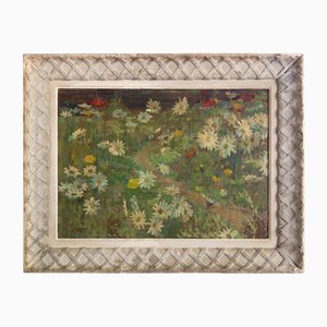 French School Artist, Wildflowers, Oil Painting on Board, 1965, Framed
