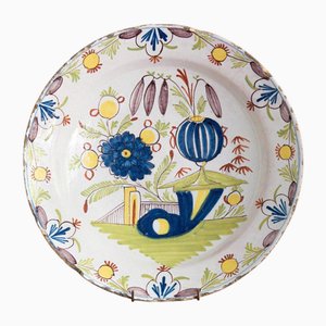 Dutch Delftware Polychrome Floral Dish, 18th Century