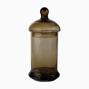 Mid-Century Bernsteinfarbene Glasdose mit Deckel, Italien, 1970er