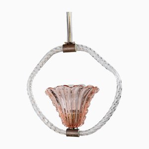 Lámpara colgante Art Déco grande en forma de flor de cristal de Murano rosa de Barovier and Toso, Italia, años 40