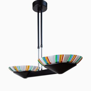 Lampadario vintage in vetro di Murano e metallo nero, Italia, anni '80
