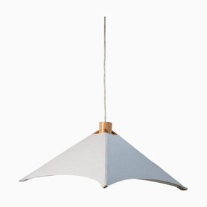 Plafonnier Vintage en Forme de Pyramide en Bois avec Abat-Jour en Lin de Domus, Italie, 1960s