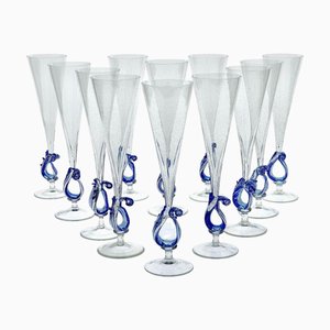 Cenedese zugeschriebene Skulpturale Wave Murano Glasflöten, 1980er, 12 . Set