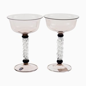 Champagnerbecher aus Amethystglas mit gedrehten Stielen und schwarzem Hals von Cenedese, 1960er, 2er Set