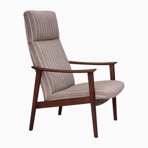 Danish Highback Armchair in Wool and Teak Wood, 1970s