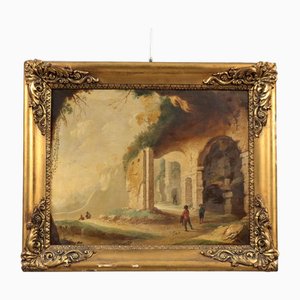 Landschaft mit Ruinen und Figuren, Ende 1700, Öl auf Leinwand, Gerahmt