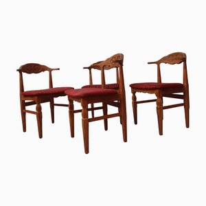 Sillas de comedor brutalistas danesas de roble de Henning Kjærnulf, años 70. Juego de 4