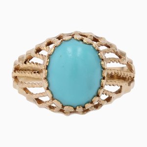 Turquoise Color Stone 18 Karat Rose Gold Domed Ring, 1960s