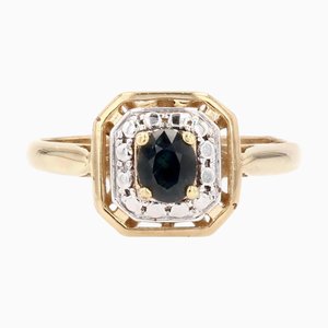 Modern Sapphire 18 Karat Yellow White Gold Octagonal Ring