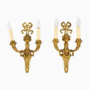Antique 19th Century Louis Revival French 2 Branch Ormolu Wall Lights, 1890s, Set of 2