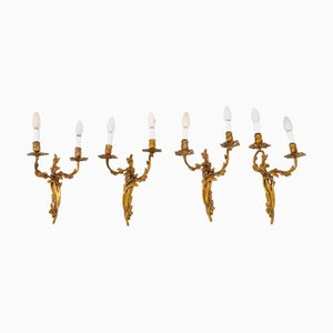 Antique 19th Century Rococo French Ormolu Wall Lights, Set of 4