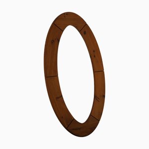Großer Ovaler Wandspiegel aus Kiefernholz, Glasmäster Markaryd zugeschrieben, Schweden, 1960er