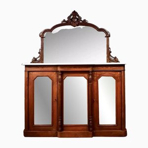 19th Century Napoleon III English Sideboard with Mirror in Walnut and Marquetry