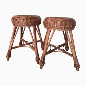 Set of Vintage Wicker Stools