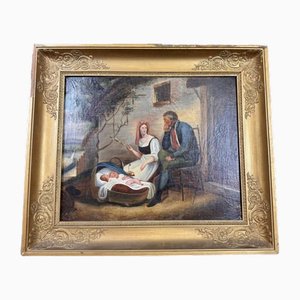 Der Spinner und der Soldat, 1800er, Öl auf Leinwand, Gerahmt
