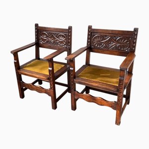 Spanish Armchairs in Carved Wood, 1900, Set of 2