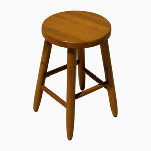 Vierbeiniger Vintage Hocker aus Kiefernholz