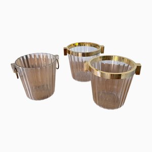Seaux à Champagne en Verre Acrylique et Doré, 1970, Set de 3