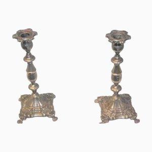 Silver Candlesticks with Turned Stems and Reliefs, Set of 2