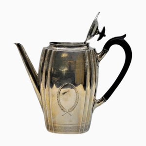 Silver Coffee Pot with Engravings on the Casing and Chestnut Wood