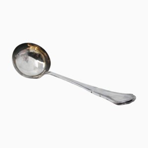Silver Soup Ladle with Grooves Along the Handle