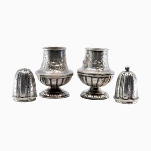 Silver Salt and Pepper Shaker with Raised Plant Elements, Set of 2
