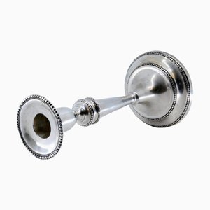 Solitary Candlestick in Plain Silver with Grooves