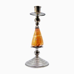 Silver Candlestick with Shell Shaft and Round Beaded Base