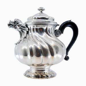 Spiral Silver Teapot with Hinged Lid and Chestnut Wood Handle