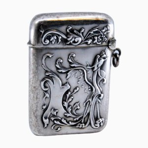 Silberne Jugendstil Streichholzschachtel mit Pflanzenmotiven und Klappdeckel