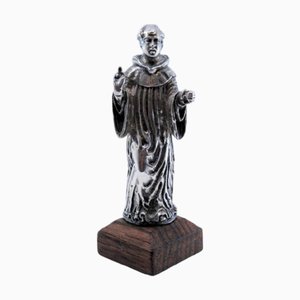 Silberne Statuette des Heiligen Antonius mit Holzsockel