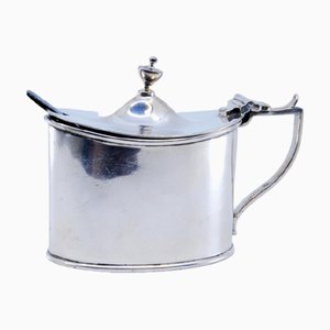 George II Silberne Zuckerdose mit blauem Glaskern und Löffel, 2er Set