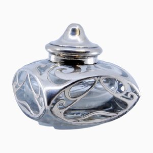 Glass Inkwell with Silver Coating and Crimped Lid