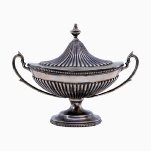 Silver Candy Box with Fluted Reliefs, Friezes, Pearls and Removable Lid