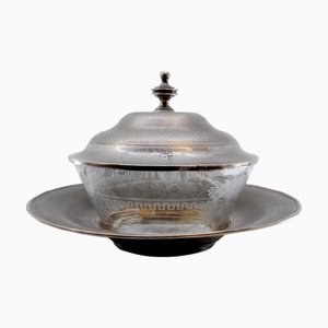 Silver and Glass Candy Box with Lid and Plate, Set of 2