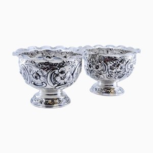 Embossed Silver Bowls with Applications, Set of 2
