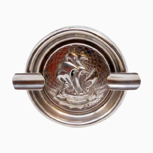 Silver Ashtray with Central Caravel Smiguel Relief and Cigarette Holders