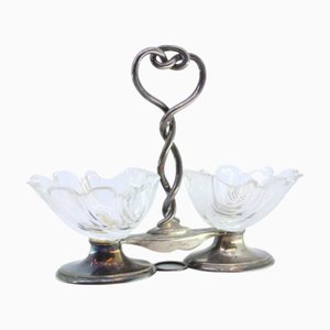 Silver Salt and Pepper Shakers with Shell-Shaped Glass Containers, Set of 2
